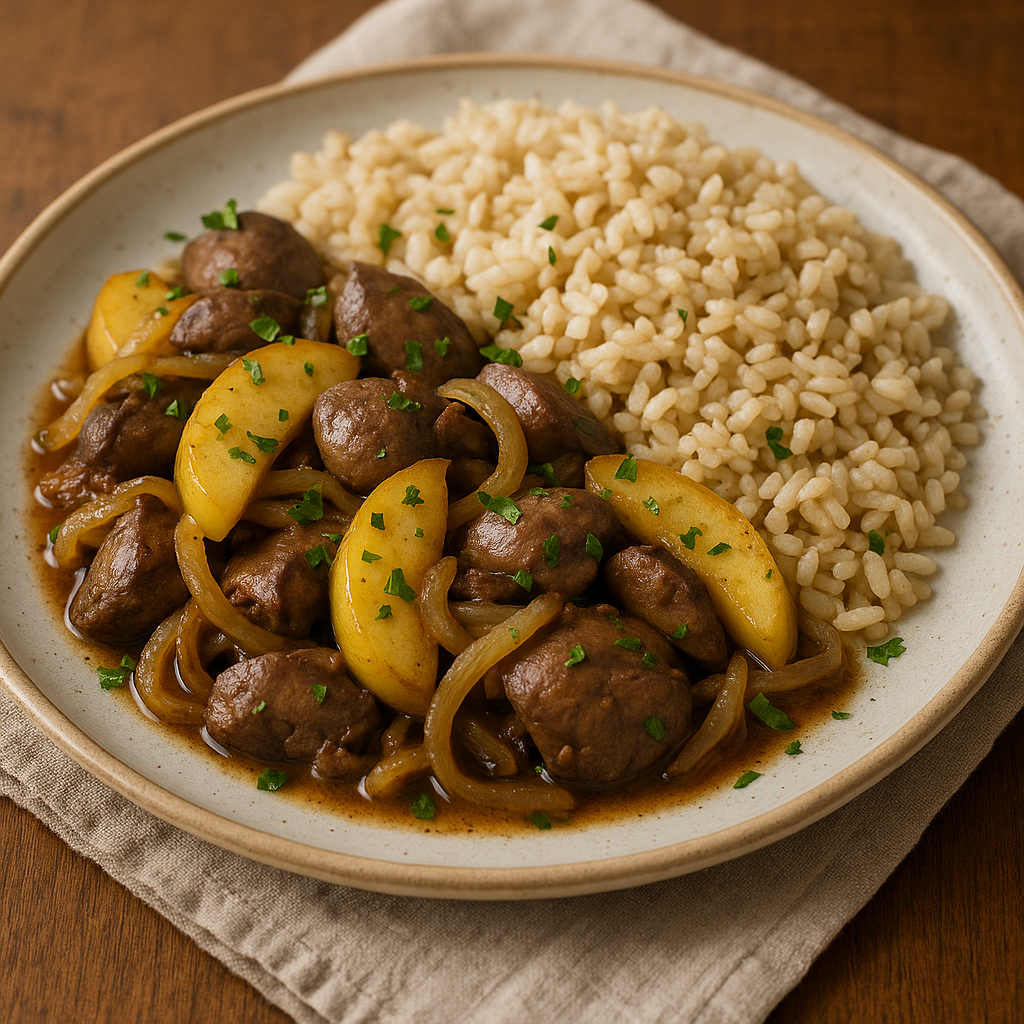 Duck Livers with Apples & Brown Rice